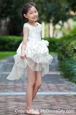 High-low White A-line Scoop Corset Back Flower Girl Dress 2013