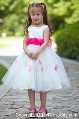 Handle Flowers White Scoop Flower Girl Dress with Sash under 100