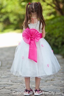 Handle Flowers White Scoop Flower Girl Dress with Sash under 100