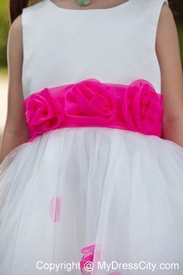 Handle Flowers White Scoop Flower Girl Dress with Sash under 100