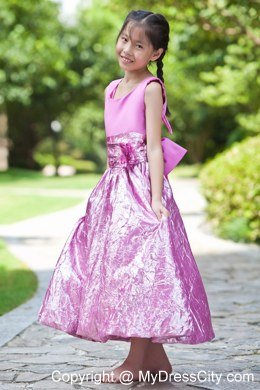 Ankle-length Sheath Scoop Lavender Satin Bow Flower Girl Dress