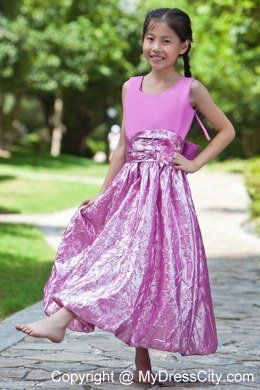 Ankle-length Sheath Scoop Lavender Satin Bow Flower Girl Dress