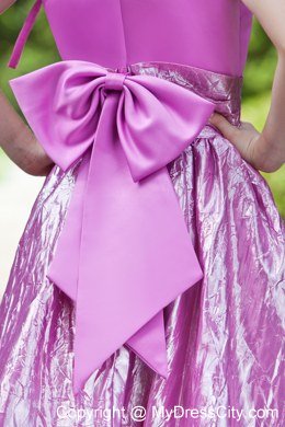 Ankle-length Sheath Scoop Lavender Satin Bow Flower Girl Dress