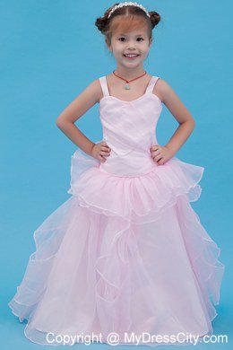 Straps Organza Layered Flower Girl Dress in Baby Pink Design