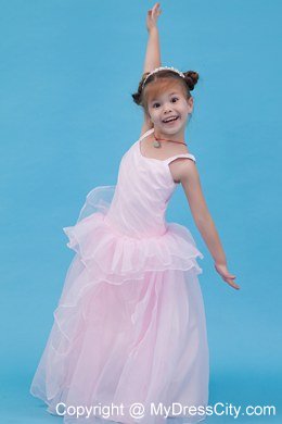 Straps Organza Layered Flower Girl Dress in Baby Pink Design