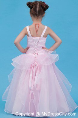 Straps Organza Layered Flower Girl Dress in Baby Pink Design