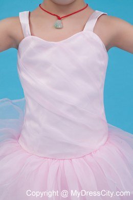 Straps Organza Layered Flower Girl Dress in Baby Pink Design