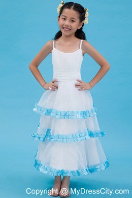 Ankle-length A-line Organza Straps Flower Girl Dress in White