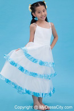 Ankle-length A-line Organza Straps Flower Girl Dress in White