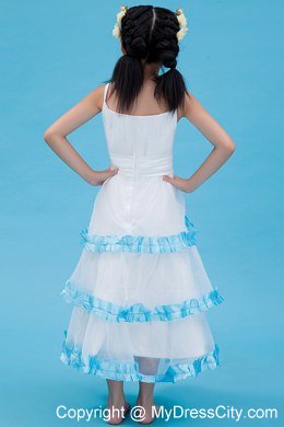 Ankle-length A-line Organza Straps Flower Girl Dress in White