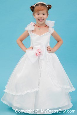 White Square Organza Floral Flower Girl Dress with Bowknot 2013