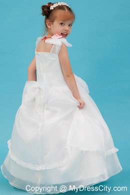 White Square Organza Floral Flower Girl Dress with Bowknot 2013