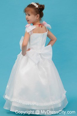 White Square Organza Floral Flower Girl Dress with Bowknot 2013