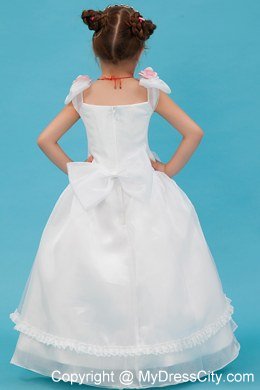 White Square Organza Floral Flower Girl Dress with Bowknot 2013