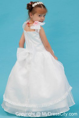 White Square Organza Floral Flower Girl Dress with Bowknot 2013