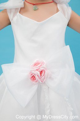 White Square Organza Floral Flower Girl Dress with Bowknot 2013