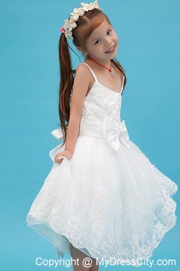 Ankle-length White A-line Straps Organza Sash Flower Girl Dress