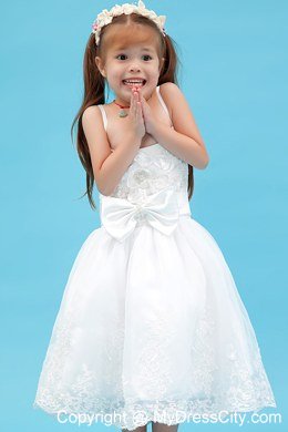 Ankle-length White A-line Straps Organza Sash Flower Girl Dress