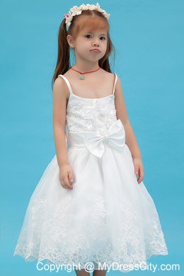 Ankle-length White A-line Straps Organza Sash Flower Girl Dress