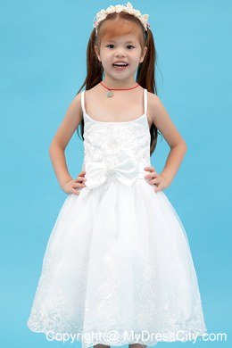 Ankle-length White A-line Straps Organza Sash Flower Girl Dress