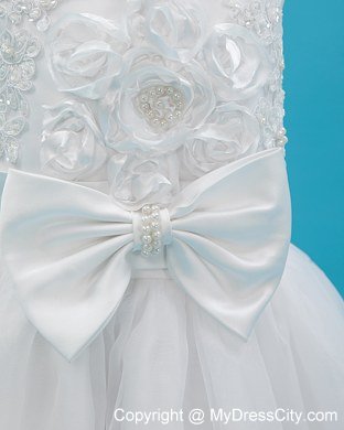 Ankle-length White A-line Straps Organza Sash Flower Girl Dress