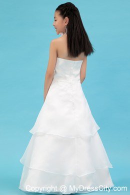 White Halter A-line Organza Ruch Flower Girl Dress with Layers