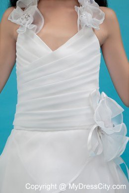 White Halter A-line Organza Ruch Flower Girl Dress with Layers