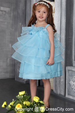 Auqa A-line Organza Straps Knee-length Beaded Girls Party Dress