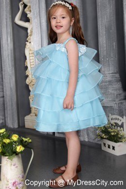 Auqa A-line Organza Straps Knee-length Beaded Girls Party Dress