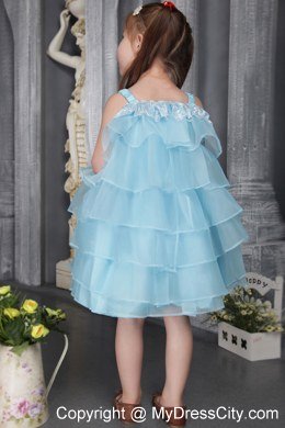 Auqa A-line Organza Straps Knee-length Beaded Girls Party Dress