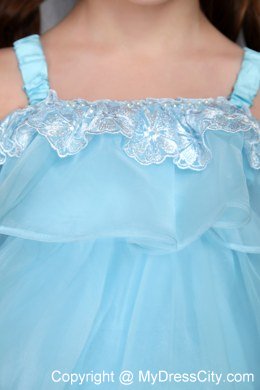 Auqa A-line Organza Straps Knee-length Beaded Girls Party Dress