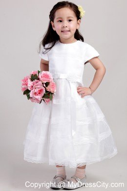 Satin and Lace White A-Line Scoop Floral Flower Girl Dress 2013