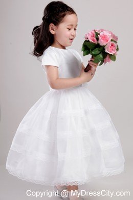 Satin and Lace White A-Line Scoop Floral Flower Girl Dress 2013