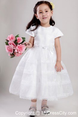 Satin and Lace White A-Line Scoop Floral Flower Girl Dress 2013