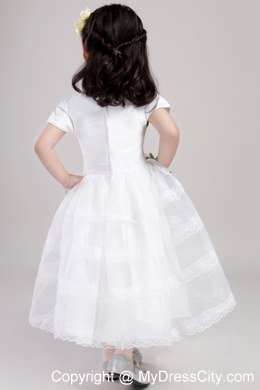 Satin and Lace White A-Line Scoop Floral Flower Girl Dress 2013