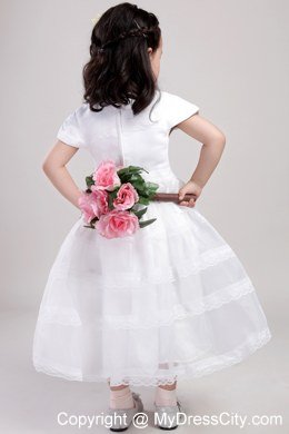 Satin and Lace White A-Line Scoop Floral Flower Girl Dress 2013