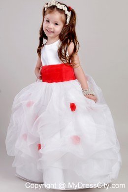 White A-line Scoop Taffeta Organza Bow Flower Girl Dress Sashed