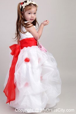 White A-line Scoop Taffeta Organza Bow Flower Girl Dress Sashed