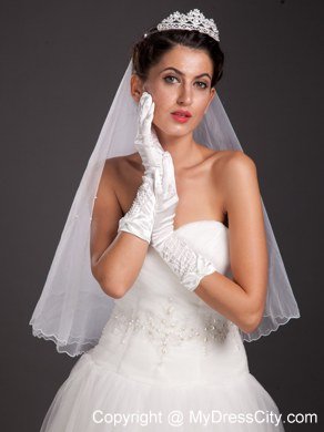 Pretty Beading Satin Fingertips Elbow Length Bridal Gloves
