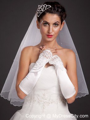 Elegant Satin Fingerless Elbow Length Appliques Bridal Gloves