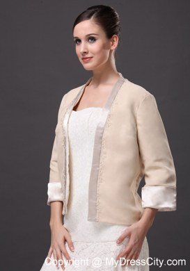 Satin Champagne 3/4 Sleeves Jacket For Other Formal Occasions With Beading Decorate