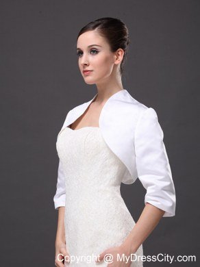 Custom Made White High-neck Jacket With 1/2 Sleeves For Wedding