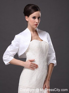 Custom Made White High-neck Jacket With 1/2 Sleeves For Wedding