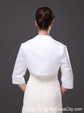 Custom Made White High-neck Jacket With 1/2 Sleeves For Wedding