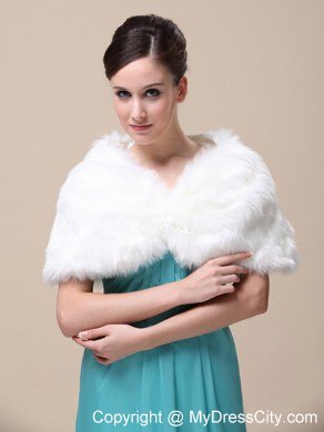 Unique Rabbit Fur Special Occasion / Wedding Shawl In Ivory With V-neck