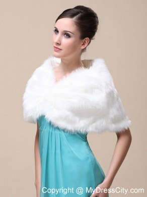 Unique Rabbit Fur Special Occasion / Wedding Shawl In Ivory With V-neck