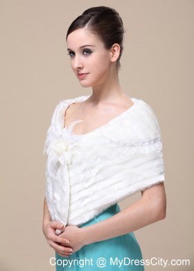 Faux Fur Special Occasion / Wedding Shawl With Hand Made Flower Front