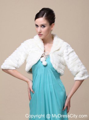 Faux Fur Special Occasion / Wedding Jacket In Ivory With 1/2 Length Sleeves