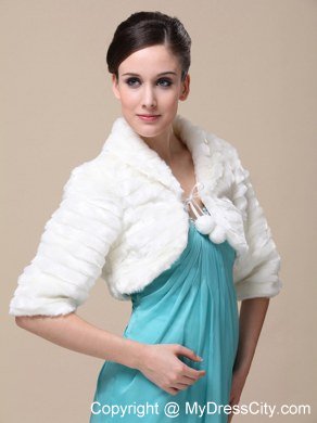 Faux Fur Special Occasion / Wedding Jacket In Ivory With 1/2 Length Sleeves