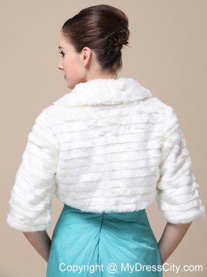 Faux Fur Special Occasion / Wedding Jacket In Ivory With 1/2 Length Sleeves